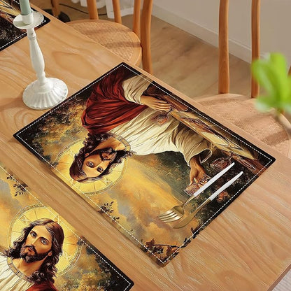 Christian Jesus Placemats Set of 6 Christian Gift Religious Jesus Christ Faith Place Mat Machine Washable Place Mats for Dinner Table Mats 6 PCS