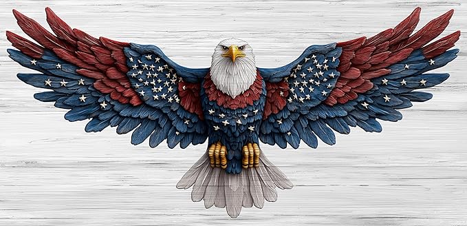 Bald Eagle Canvas Wall Art American Eagle Wall Décor -American Bald Red Blue Flag Canvas Wall Art Usa Independence Day Prints Painting Ready to Hang for Living Room, Bedroom, Office, Dorm 30L" x16''