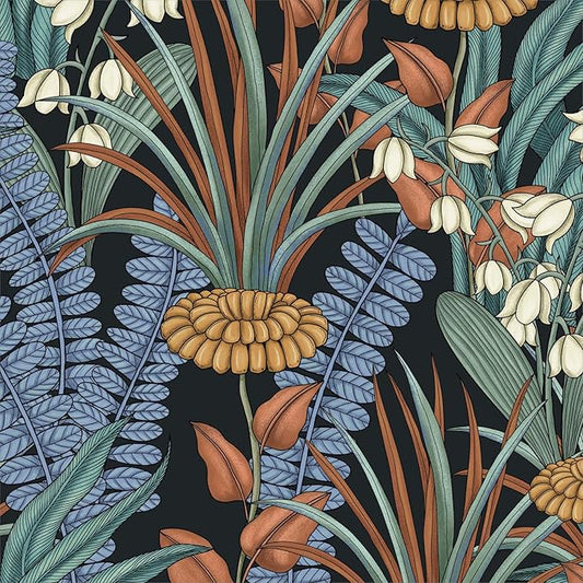 Boho Floral Peel and Stick Wallpaper Vintage Botanical Wallpaper, Self Adhesive Wall Mural 17.5" x 118" Tropical Rainforest Wall Paper for Bedroom Walls Cabinet (Black, Orange, Blue)