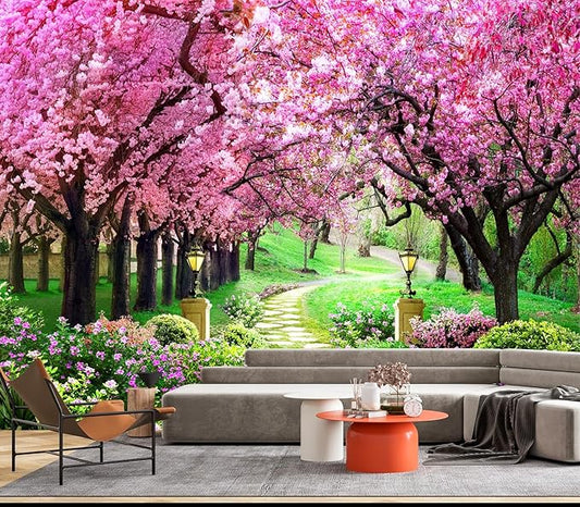 Cliouar-Pink Cherry Tree Flower Wall Mural Wallpaper Peel and Stick 137" x 102"