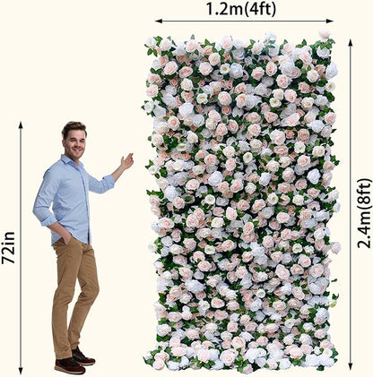 Artificial Flower Wall Panel 4×8 ft (1.2×2.4 m), Realistic Artificial Blooms, Photo-Ready Backdrop for Wedding, Parties & Photo Booth, Assembly-Friendly (Panel Only)
