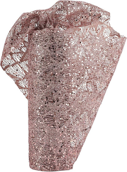 MEEDEE Rose Gold Glitter Mesh Star Web Ribbon 10 Inch Wide by 10 Yards Roll Rose Gold Fabric Ribbon Decorative Mesh Ribbon for Christmas Tree, Garland, Wreaths, Bows, Home Decor