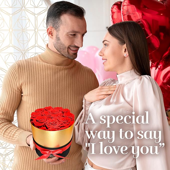 GLAMOUR BOUTIQUE Eternal Preserved Roses in a Box - Flowers Forever, Rose Forever in a Box for Wife, Birthday Gifts for Her, 12 Roses, Red