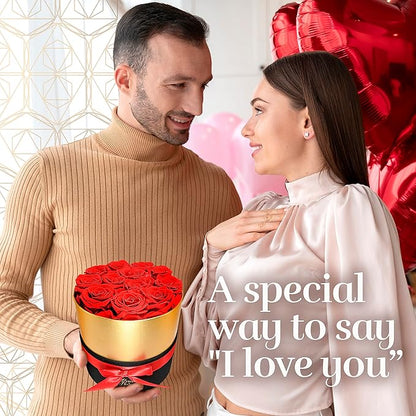 GLAMOUR BOUTIQUE Eternal Preserved Roses in a Box - Flowers Forever, Rose Forever in a Box for Wife, Birthday Gifts for Her, 12 Roses, Red