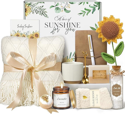 Gifts for Women, Best Friend Birthday Gifts, Get Well Soon Self Care Package Box, Sending Sunshine Sunflower Basket, Thinking of You Inspirational Christmas Gifts for Mom Her Sister Wife