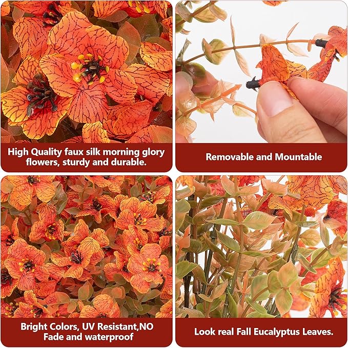 Artificial Flowers Fake Fall Plants for Outdoor Indoor Garden Christmas Decoration, 12 Bundles Silk Colorful Fall Mums with Eucalyptus Leaves Fake Plants for Autumn Porch Home Patio Yard Weeding Decor