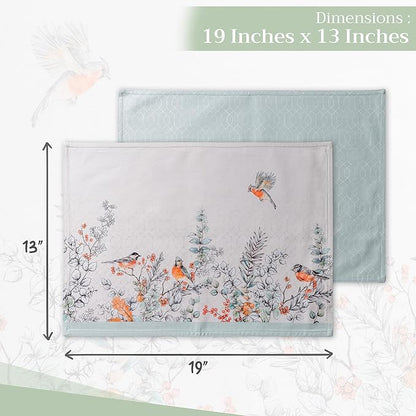 Maison d' Hermine Placemats Set of 4 100% Cotton Washable Cloth Place Mats, Reusable Table Mats for Thanksgiving Christmas Decorations Kitchen Dining Party Wedding (Whitish Shabby Chique, 13" x 19")