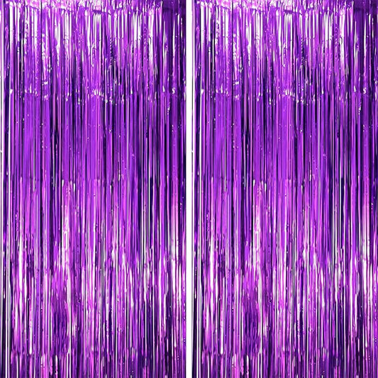 2 Pack Purple Tinsel Foil Fringe Curtains, Purple Party Decorations, Metallic Tinsel Party Streamers Backdrop for Halloween Mermaid Bachelorette Graduation Party Decorations