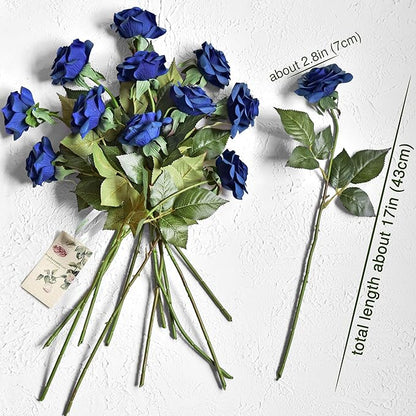 FiveSeasonStuff Silk Roses Artificial Flowers for Decoration, Home Decor Centerpiece for Tables, Wedding Bridal Bouquet of Flowers Real Touch Roses 12 Stems (Royal Blue)