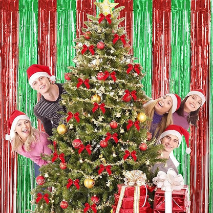 TONIFUL 3Pcs Red Green Door Streamers,Red GreenPhoto Booth Backdrop Metallic Streamers Foil Fringe Curtains for Birthday,Christmas,New Year,Bachelorette,Grad Party Streamers Decor(9.9ft x 6.6ft)