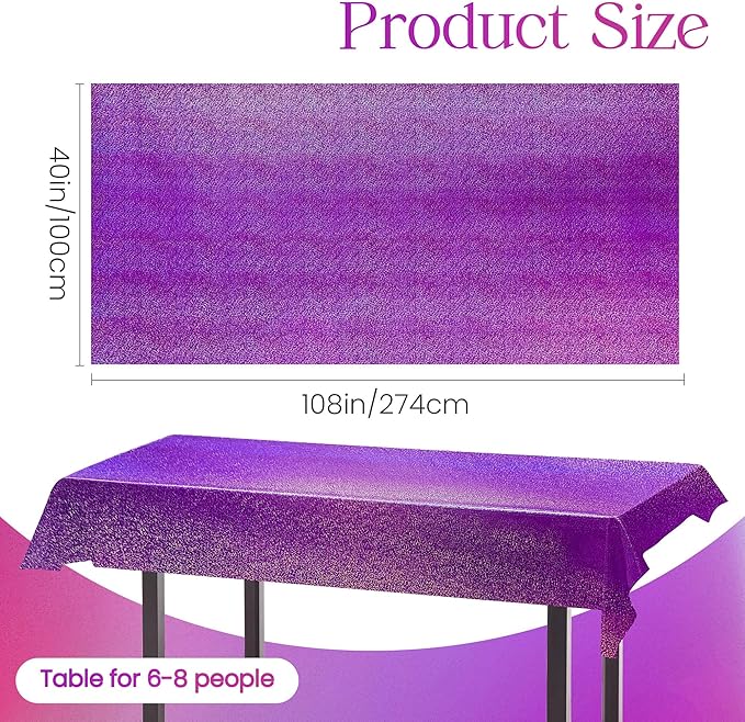 2 pcs Pink&Purple Holographic Party Tablecloths 40" x 108" Laser Sparkly Table Cloths Iridescence Foil Glitter Table Cover for Halloween Wedding Anniversary Baby Shower Birthday Party Supplies