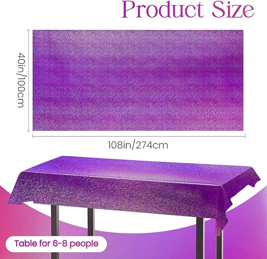 2 pcs Pink&Purple Holographic Party Tablecloths 40" x 108" Laser Sparkly Table Cloths Iridescence Foil Glitter Table Cover for Halloween Wedding Anniversary Baby Shower Birthday Party Supplies