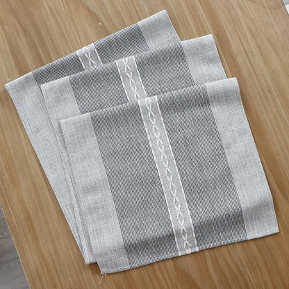 Farmhouse Braided Striped Table Runner Rustic Embroidery Coffee Table Runners for Decorations Weddings Holiday Grey 13x36inch