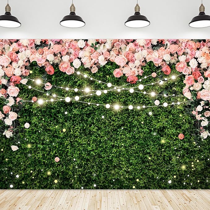 Riyidecor Flower Wall Backdrop Vinyl for Woman Green Leaves Plant Pink Rose Floral Blossom Spring Nature Botanical Birthday 10Wx8H Feet Girls Photography Background Birthday Photo Studio Shoot