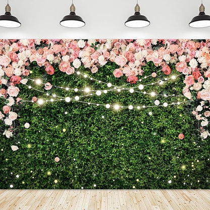 Riyidecor Flower Wall Backdrop Vinyl for Woman Green Leaves Plant Pink Rose Floral Blossom Spring Nature Botanical Birthday 10Wx8H Feet Girls Photography Background Birthday Photo Studio Shoot