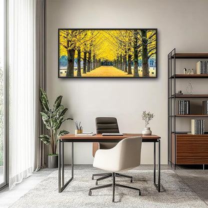 Framed Large Pictures Wall Art for Living Room, Yellow Ginkgo Trees Oversized Wall Decor Nature Scenery Landscape Canvas Painting Modern Extra Large Framed Artwork for Bedroom Office 60"x30"