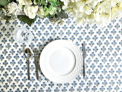 ATOSII Gulbahar Blue 100% Cotton Fall Rectangle Tablecloth, Handblock Print Floral Table Cloth for Kitchen Dining Linen I Thanksgiving Christmas Weddings Outdoors I 72 X 108 Inches I 8 Seater