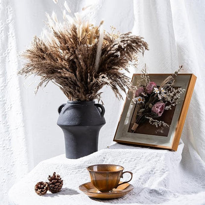 7in Ceramic Vase with Handle, Rustic Terracotta Vases for Flower, Vintage Pottery Vases Home Decor, Christmas Decorative Farmhouse Vase for Shelf Decor, Farmhouse, Table, Lyeec