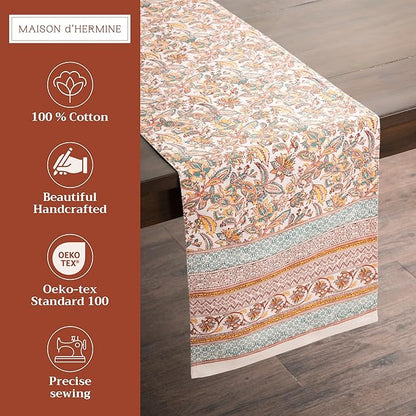 Maison d' Hermine Table Runner 100% Cotton Double Layer Table Runners 108 inches Long for Thanksgiving Christmas Decorations Home Kitchen Dining Party Wedding (Nila, 14.5" x 108")