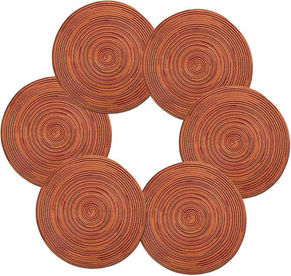 Youyi Better Lifes Round Braided Placemats Set of 6 Colorful Washable Durable Placemats Non-Slip 15 Inch Red-Orange Woven Table Mats for Dining Tables Holiday Party Decoration