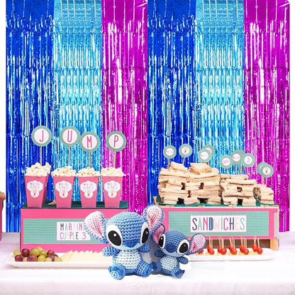 TONIFUL Blue Pink Door Streamers,Blue and Pink Photo Booth Backdrop Metallic Streamers Foil Fringe Curtain for Birthday,New Year,Graduation,Grad,Baby Shower Party Streamers Decoration