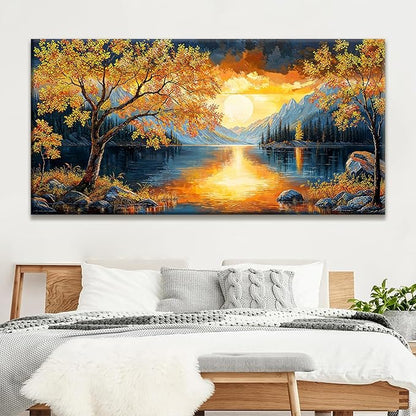 Large Wall Art For Living Room Canvas Art Wall Decor Modern Artwork Gold Tree River Sunrise Landscape Paintings Print Pictures For Bedroom Apartment Office Mural Aesthetic Artwork 29 X 58 In