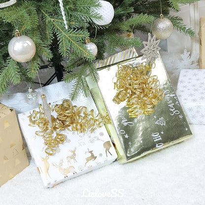 6" Metallic Gold Christmas Curly Ribbon Bows for Gift Wrapping Self Adhesive Gift Bows for Holiday Decor, Baskets, Birthday, Wedding, Presents, Party Favors Decorations 6 Counts