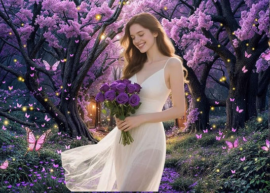 15X10ft Enchanted Forest Backdrop Fairy Tale Purple Wonderland Garden Tree House Floral Butterfly Photography Background for Kids Girl Baby Shower Birthday Party Decoration Banner Booth Props