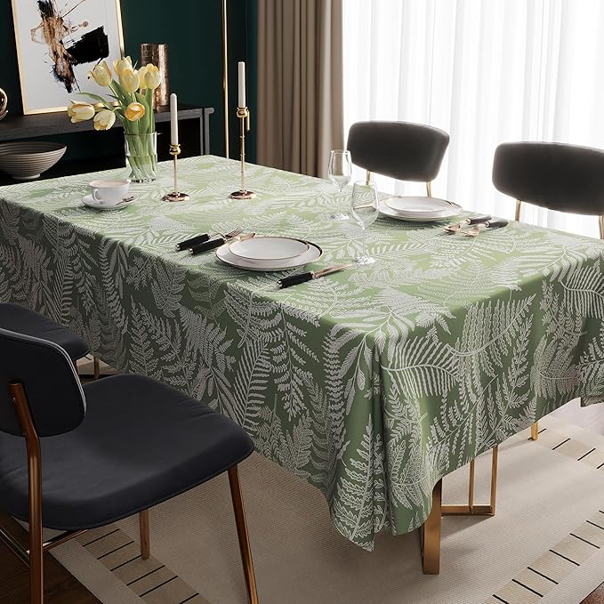 Rectangle Table Cloth,100% Waterproof Tablecloth Oil Proof Spill Proof Vinyl Table Cloth, Wipe Clean Plastic Table Cover for Dining, Camping, Indoor and Outdoor 54" x 84",Green Leaves