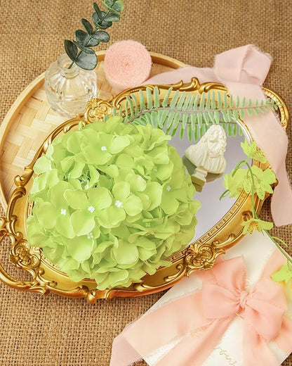 DuHouse 8.7" Silk Hydrangea Flower Heads with Stems Fake Hydrangeas Flowers for DIY Wedding Centerpiece Home Decor,Pack of 6(Light Green)