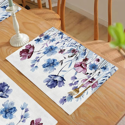 Floral Placemats Set of 4 Flower Daisy Watercolor Table Mats Washable Place Mats for Home Party Indoor Kitchen Dining Table Decoration 12x18 Inch