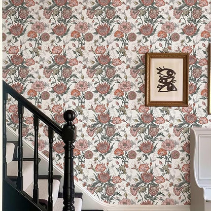 Floral Wallpaper Peel and Stick Floral Contact Paper White and Pink Vintage Wall Paper Removable Self Adhesive Vinyl Stick on Wallpaper for Bathroom Bedroom Decor 17.3in x 118in