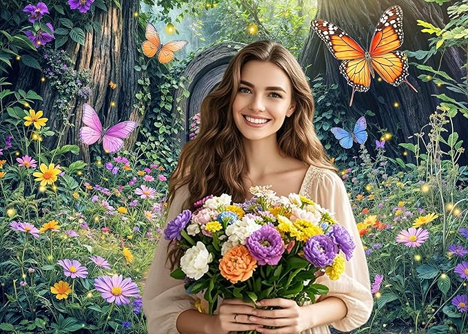15X10ft Enchanted Forest Backdrop Fairy Enchanted Wonderland Garden Wooden Door Floral Butterfly Photography Background for Kids Girls Baby Shower Birthday Party Decoration Banner Booth Props