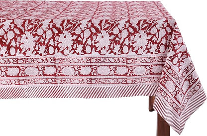ATOSII Meraki Red 100% Cotton Tablecloth, Handblock Print Rectangle Table Cover for Kitchen Dining I Tabletop Linen I Parties, Thanksgiving, Christmas, Wedding, Fall Table Cloth 60 X 108 Inches