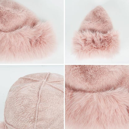 Fuzzy Bucket Hats for Woman Fur Winter Hat Fluffy Warmer Fisherman Cap
