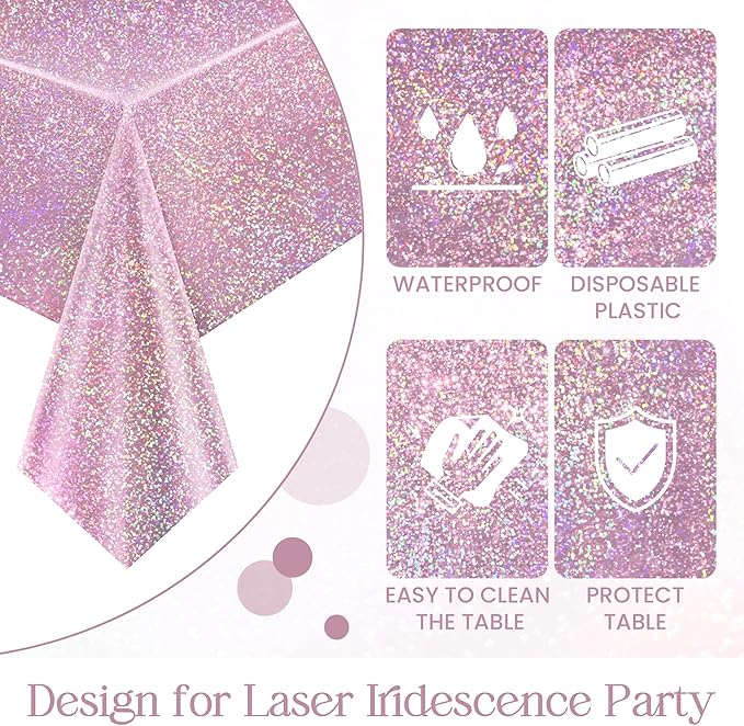 8 pcs Pale Pink Holographic Laser Tablecloths Light Pink Shiny Table Covers 40" x 108" Disposable Rectangle Table cloths for Girl Birthday Party Wedding Anniversary Bachelorette Baby Shower Décor