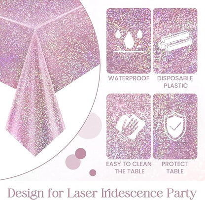 8 pcs Pale Pink Holographic Laser Tablecloths Light Pink Shiny Table Covers 40" x 108" Disposable Rectangle Table cloths for Girl Birthday Party Wedding Anniversary Bachelorette Baby Shower Décor