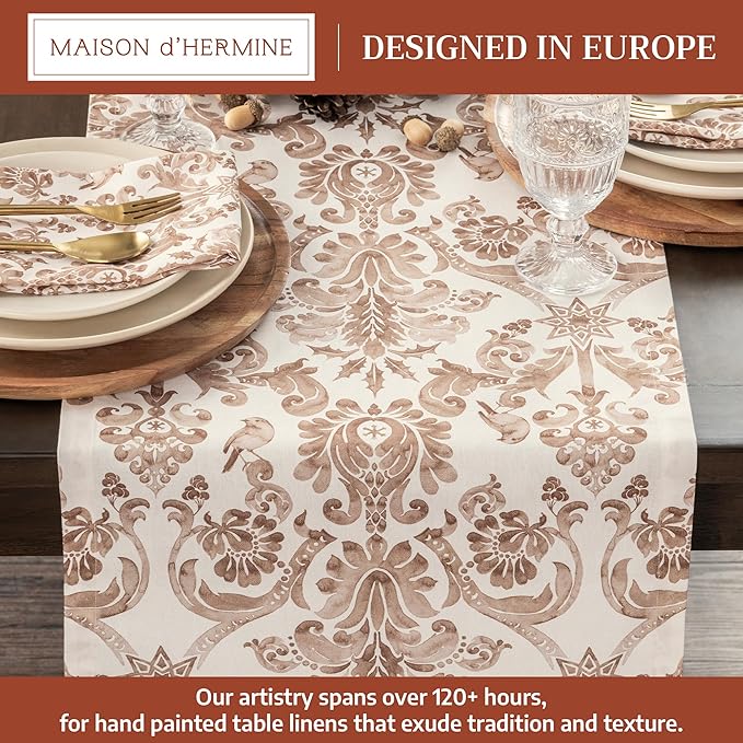 Maison d' Hermine Table Runner 100% Cotton Single Layer Table Runners 90 inches Long for Thanksgiving Christmas Decorations Home Kitchen Dining Party Wedding (Allure, 14.5" x 90")