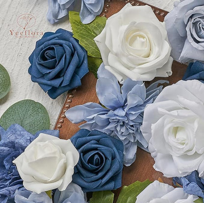 Artificial Flowers, 100pcs Artificial Rose for DIY Wedding Bouquets Centerpieces Arrangements, Navy Blue Foam Roses with Stem for Bridal Shower Party Home Decorations