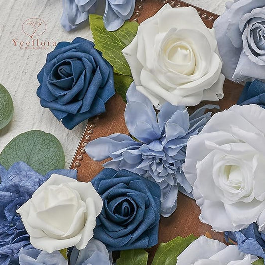 Artificial Flowers, 100pcs Artificial Rose for DIY Wedding Bouquets Centerpieces Arrangements, Navy Blue Foam Roses with Stem for Bridal Shower Party Home Decorations