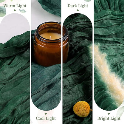 Emerald Green Christmas Cheesecloth Table Runner 10FT Long Boho Gauze Table Runner Rustic Sheer Runner for Wedding Bridal Baby Shower Birthday Party Table Decor Home Christmas Decorations（6 Pack）