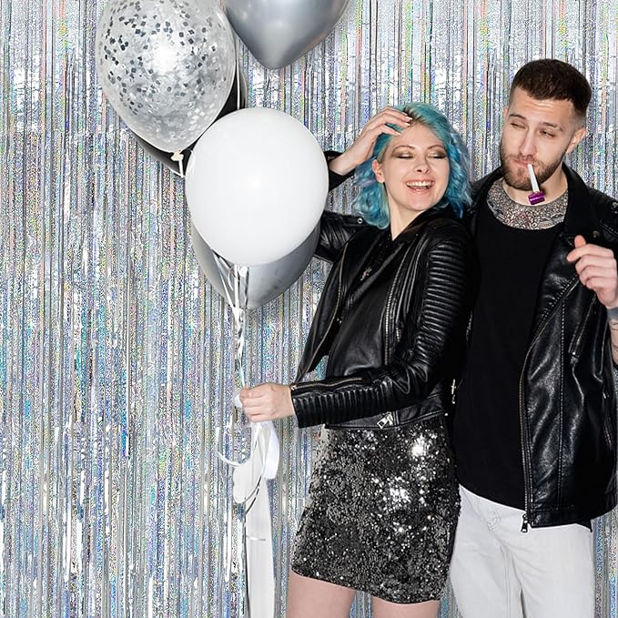 2 Pack Silver Birthday Decorations Silver Streamers Christmas Party Decorations Tinsel Backdrop Party Streamers Foil Fringe Curtains Shimmer Backdrop Bachelorette Wedding Christmas Door Decorations