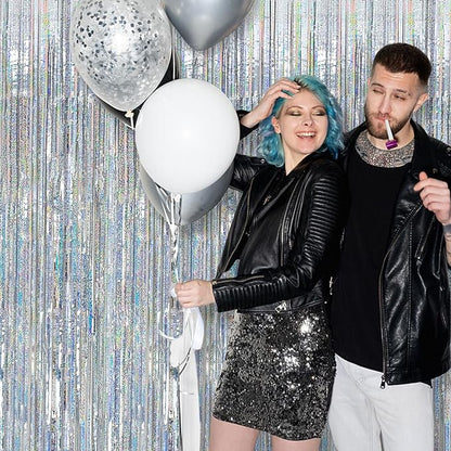 2 Pack Silver Birthday Decorations Silver Streamers Christmas Party Decorations Tinsel Backdrop Party Streamers Foil Fringe Curtains Shimmer Backdrop Bachelorette Wedding Christmas Door Decorations