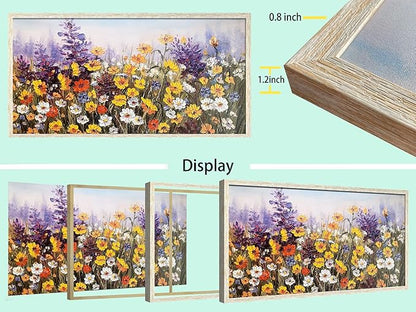 Ardemy Wildflower Wall Art Canvas Living Room Framed Daisy Floral Large Colorful Pictures Wall Decor Textured Purple Paintings Artwork for Walls Bedroom Home Office, 40"x20"