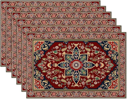 Boho Placemats,Persian Original Tribal Table Mats Set of 6,12x18 Inch,Waterproof Oil-Proof Washable and Reusable Linen placemats Holiday Party Kitchen Table Decorations