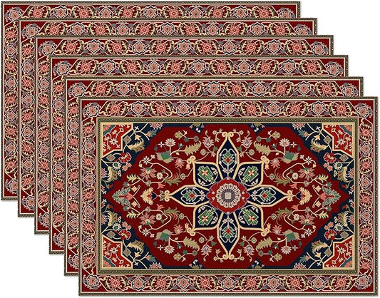 Boho Placemats,Persian Original Tribal Table Mats Set of 6,12x18 Inch,Waterproof Oil-Proof Washable and Reusable Linen placemats Holiday Party Kitchen Table Decorations