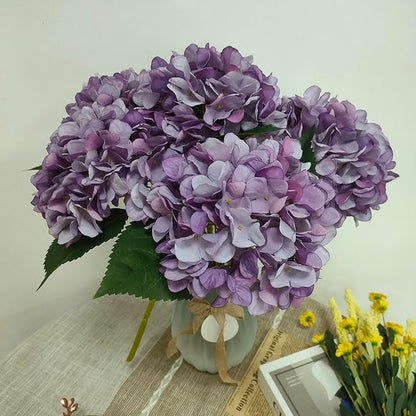 Purple Hydrangea Artificial Flowers,6 Pcs Faux Hydrangea Flowers,Artificial Hydrangeas Flowers with Stems,Fake Hydrangeas, Silk Hydrangea Flower with Stem (6, Eggplant Purple)
