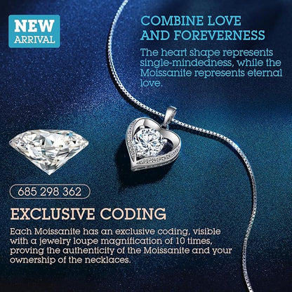 Heart Pendant Necklace Gifts for Wife, Engraved 'I LOVE YOU' Gift for Wife, 1-3 Carat Moissanite Necklace, Anniversary Eternity Jewelry Present for Wife, Birthday Gifts for Women
