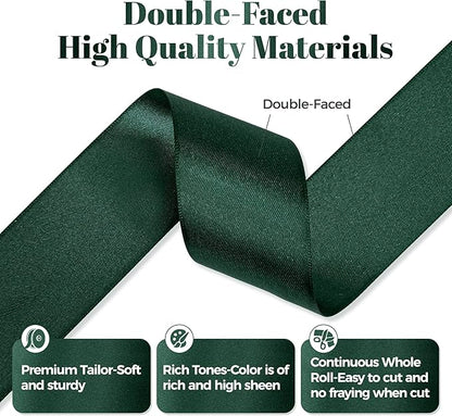 Hunter Green Satin Ribbon, Double Faced 1-1/2 Inch X 25 Yards, Premium Satin Ribbon for Gift Wrapping, Crafts, Hair Bow Making, Sewing, Flower Bouquet, Wedding Party Decor