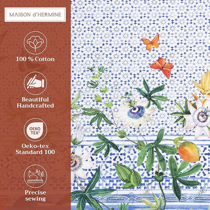 Maison d' Hermine Placemats Set of 4 100% Cotton Washable Cloth Place Mats, Reusable Table Mats for Kitchen Dining Decoration, Party, Wedding, Restaurant Spring/Summer (Passiflora, 13" x 19")